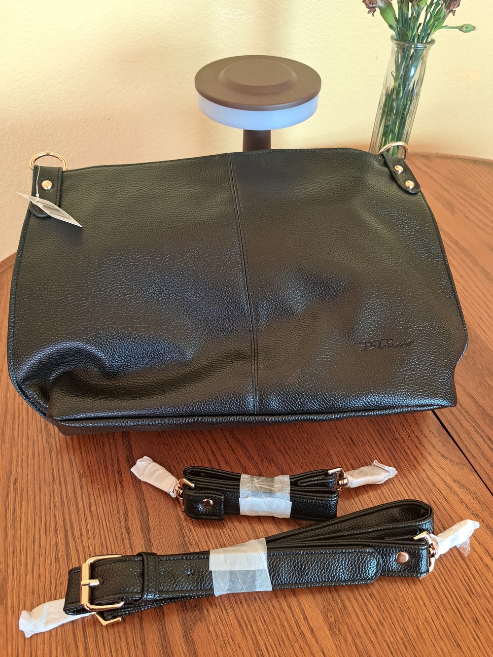 Black Pebbled Leather Shoulder Bag with Adjustable Straps